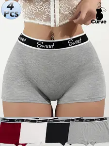 4-Piece Women's Loose-Fitting Boxer Shorts Set, Soft Comfortable Breathable Fabric, Stylish Casual Design for Everyday Wear