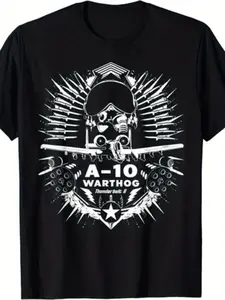 Men'S Thunderbolt II Warthog Aviation Graphic T-Shirt - 100% Retro Pilot Helmet & A-10 Design, Breathable Crew Neck, Regular Fit Casual Tee for Aviation Enthusiasts, Summer Outfits & Themed Events (Machine Washable, All-Season Wear) - Cool Aircraft