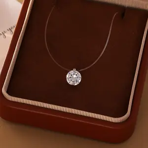 Women's Sparkling CZ Mermaid Tears Necklace, Zircon Pendant, Invisible Fish Line Clavicle Chain, Niche Exquisite Simple Fashion Costume Jewelry Accessory, Sparkling Cz Necklace