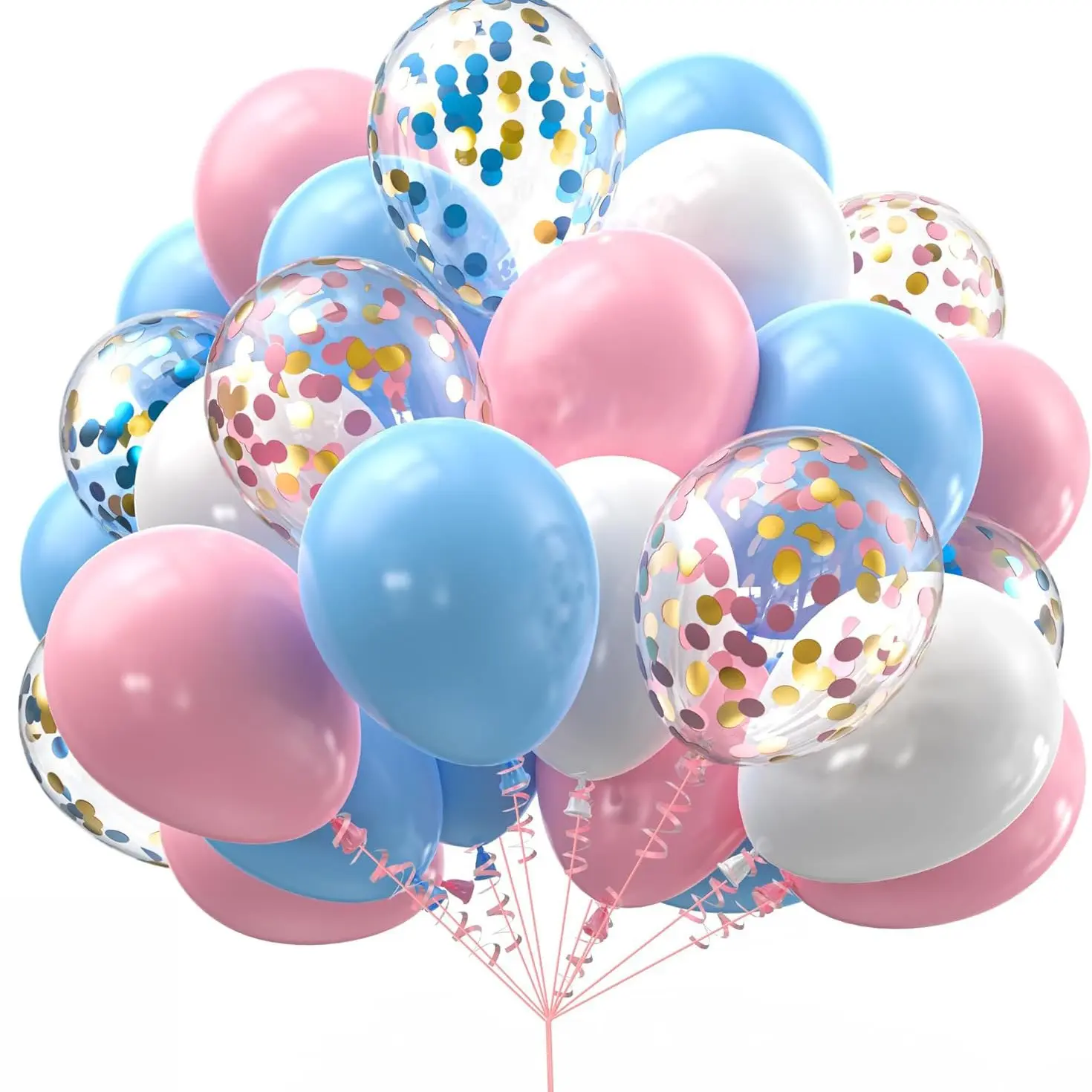 Pink blue white balloons, Balloon Set, 40 12 inch pink blue and confetti latex balloons, used for birthday baby showers, Gender Reveal With Balloons, gender revealing party supplies and decorations