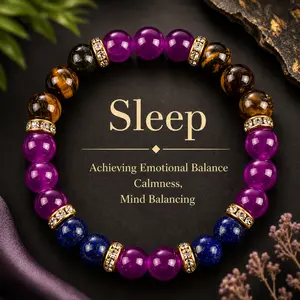 ARPURRAINA Lapis Lazuli & Tiger's Eye Elastic Bracelets for Men & Women Relieve Insomnia Aid Sleep Infuse Prosperity Energy Bring Peace Luck Perfect Gifts Crystal Bracelet summerwins,summerwins