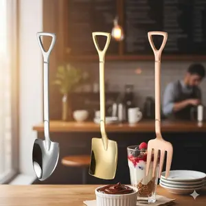 Rust-Proof Ice Cream Scoop, Multi-Use Dessert Server with Anti-Slip Handle, Retro Tea Spoon & Fruit Fork for Baking, Kitchen, Bar, and Party Tableware.