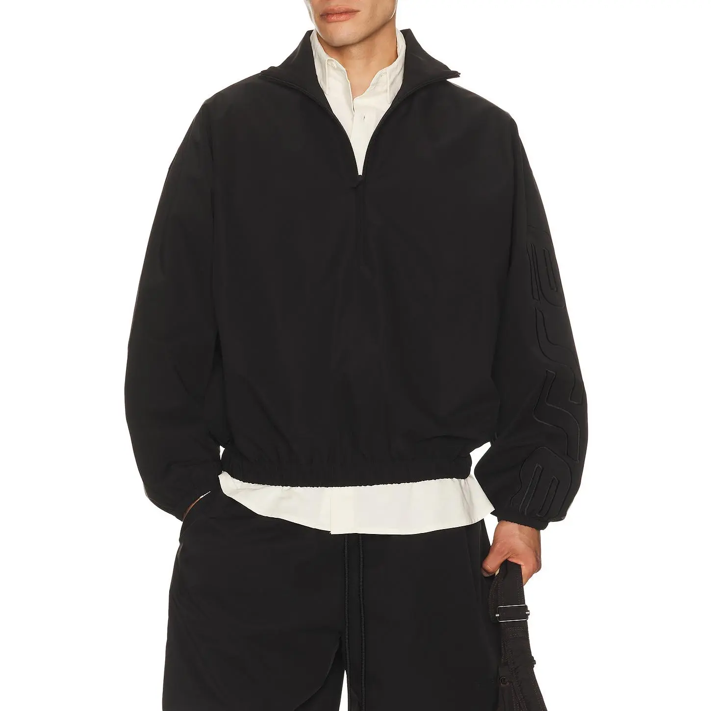 Fear of God ESSENTIALS Active Trace 1/2 Zip Track Jacket in Vintage Black