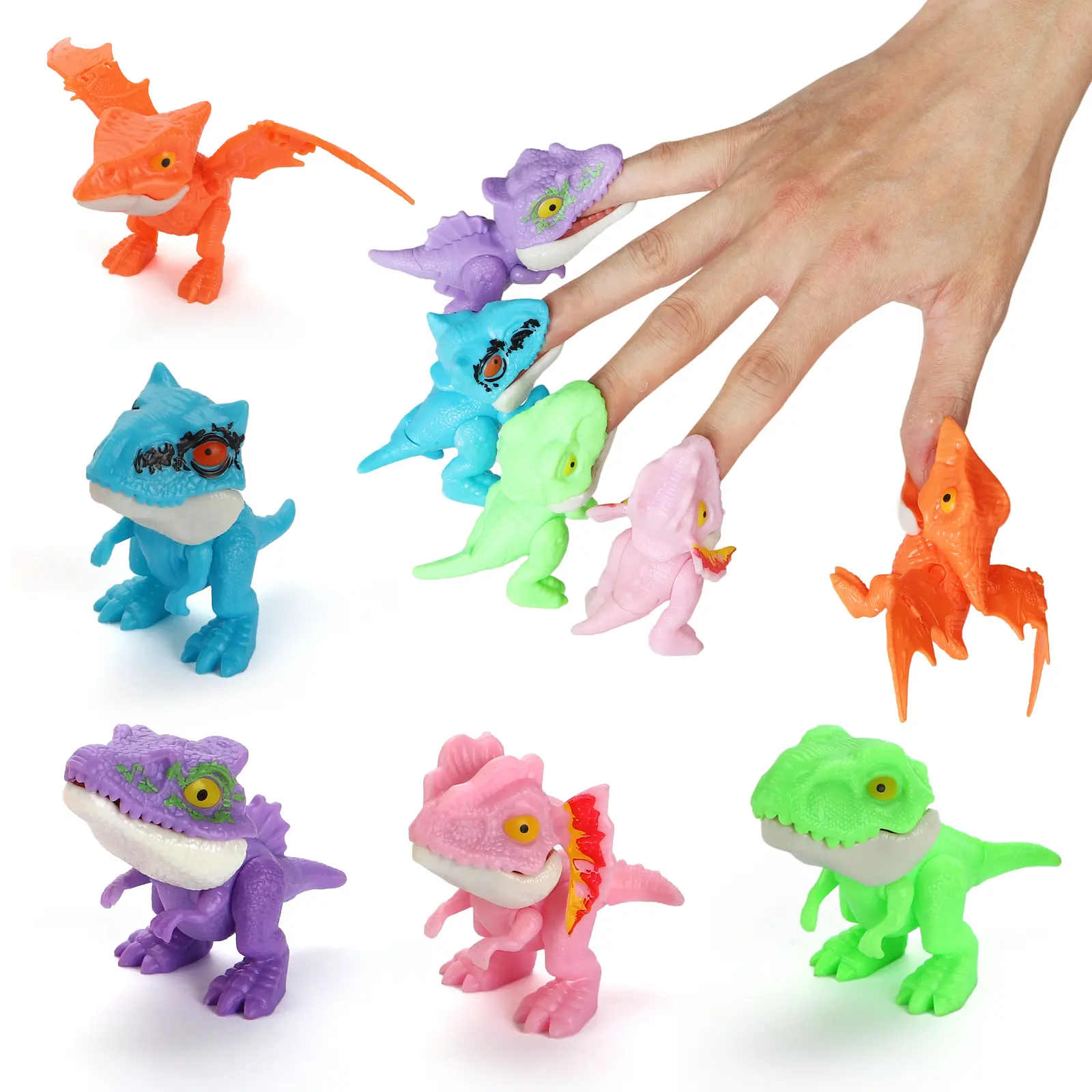 Jurassic World 5PCS Glow-in-the-Dark Biting Finger Dinosaur Toyset - Battery-Free, Kids Toys, Cool Toys, Jurassic World Figures for Kids 3+, Party Favors