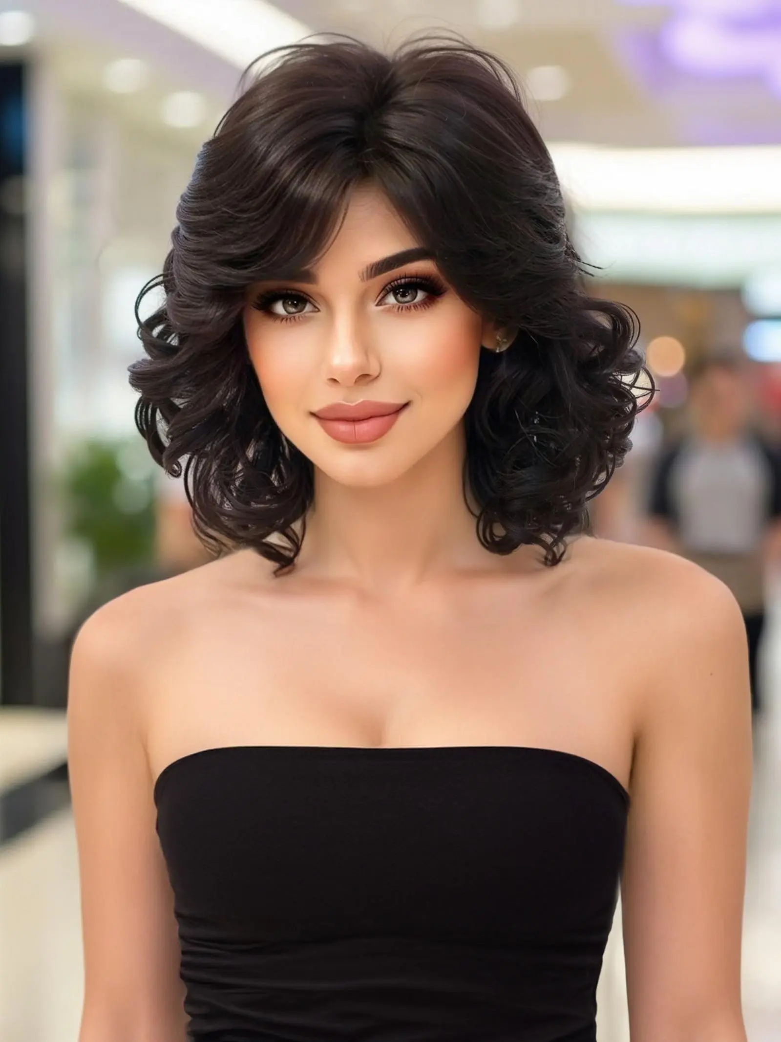 12 Inch Bouncy Curly Wig with Bangs, Natural Look, Heat Resistant, Comfortable Fit, Easy to Style, Perfect for Various Hairstyles, Synthetic Curly Wigs, Curly Bob Wigs
