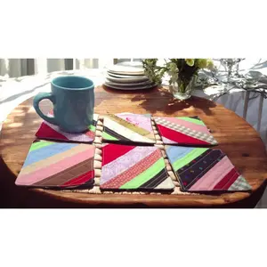 Reversible Quilted Coasters – Scrappy String Design – Set of 4 – Handmade Fabric Coasters – Eco-Friendly Table Decor
