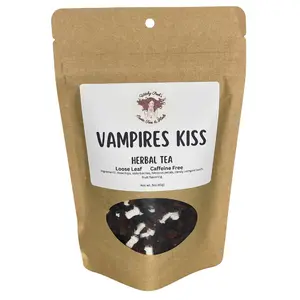 Witchy Pooh's Vampire's Kiss Loose Leaf Fruit Elderberry Herbal Tea with Sweet Candy Vampire Teeth, Caffeine Free Beverage