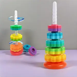 Colorful Spinning Stacking Tower, Sensory Stacking Toy & Rattle, Educational Montessori Toy, Baby Developmental Toys for Gifts, Blocks Tower Game