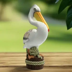 Pelican Decorative Sculpture, Ocean Vacation Style, Faux Feather Texture, Realistic Craftsmanship, Beach Wood Details, Balcony Decoration
