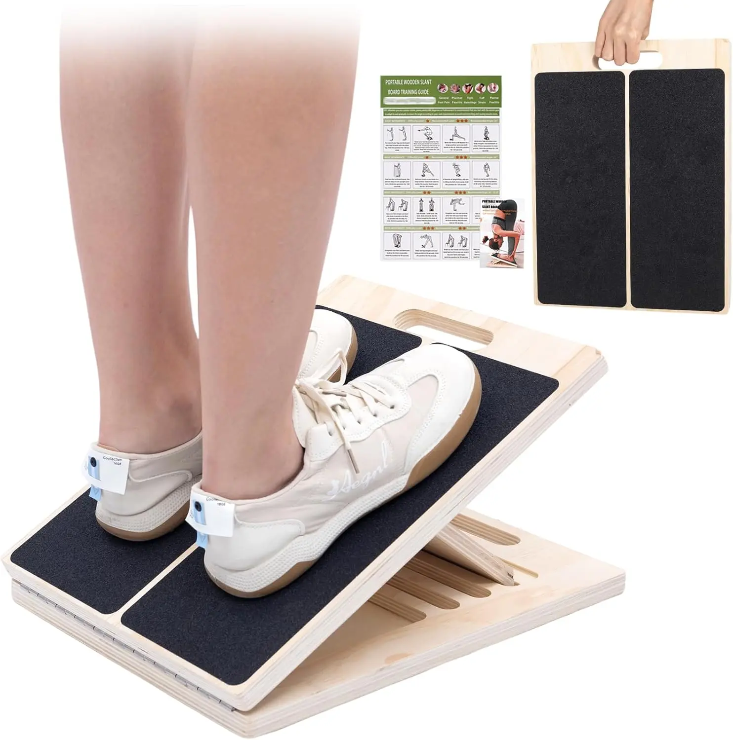 【summerwins】Portable Wooden Slant Board for Calf Stretching Squats Calf Stretcher Pilates Physical Therapy Equipment Adjustable Incline Board for Knees Ankle Heel Feet Leg