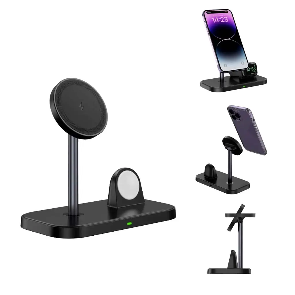 2-in-1 Wireless Fast Charging Stand - Desktop Bedside Charging Dock for iPhone, Apple Watch, AirPods, Multi-Device Charger