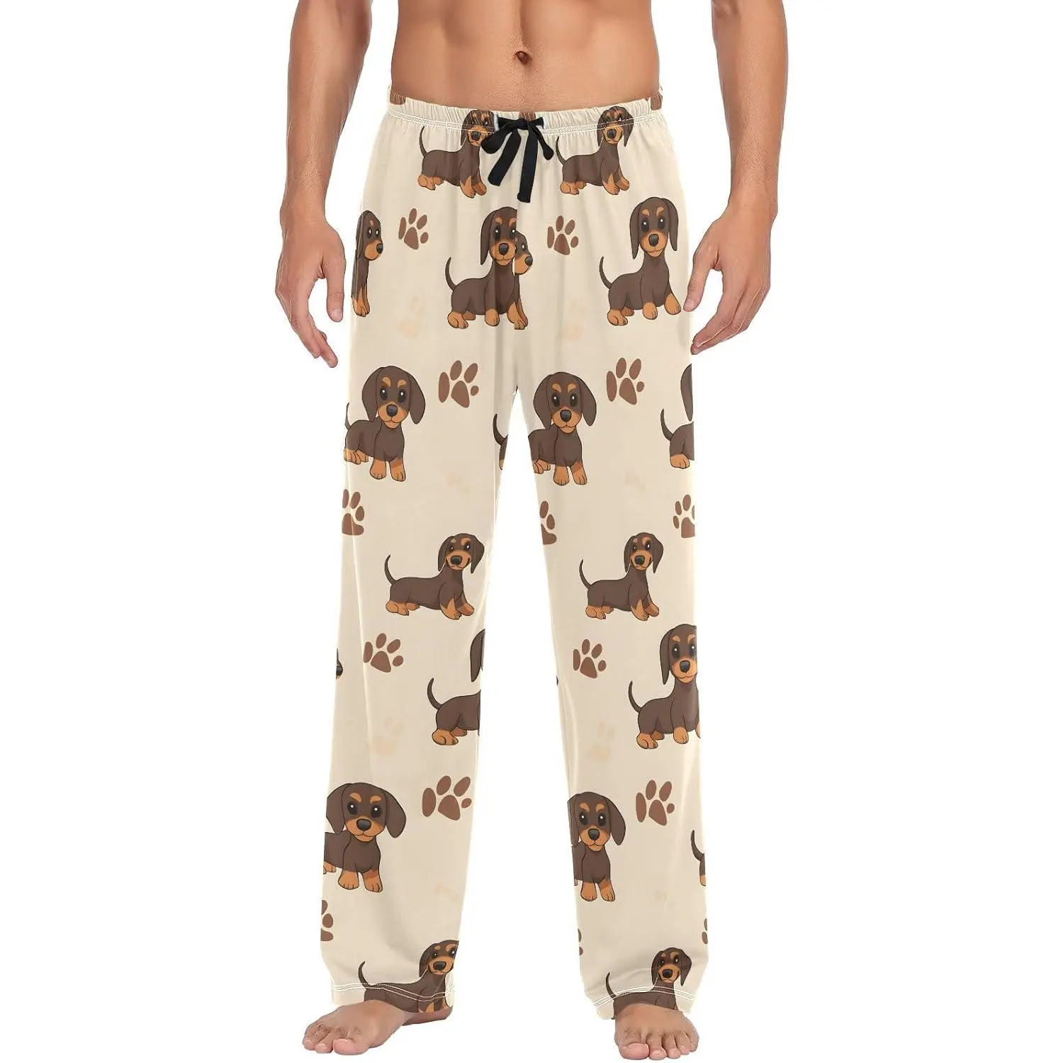 Men's Pajama Pants Dachshund Dogs Brown Paws Sleep Bottoms Lounge Sleepwear with Pockets Drawstring