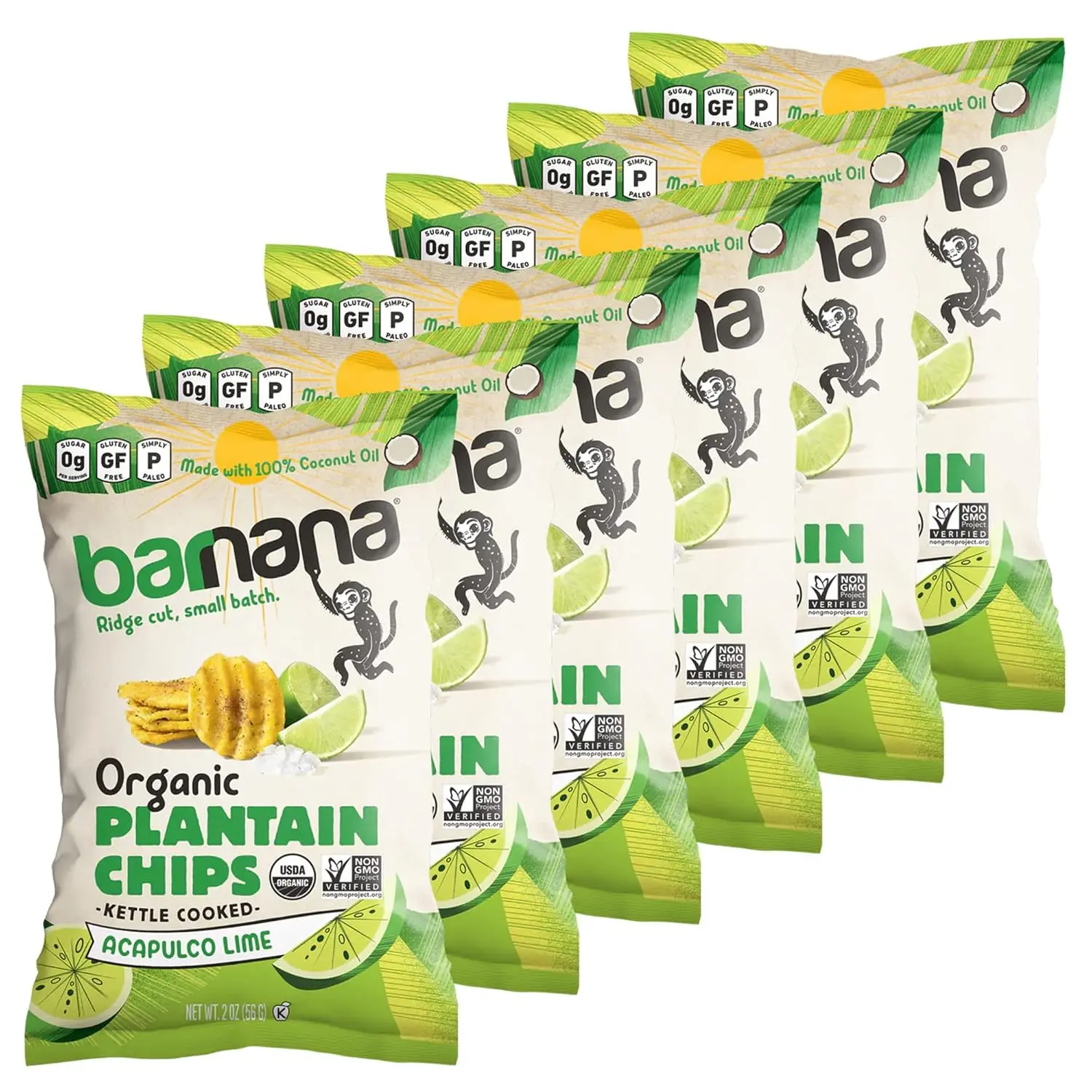 Barnana Organic Acapulco Lime Plantain Chips Snack, 2 oz - 6 Pack