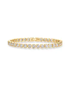 PAVOI 14K Gold Plated Heart Tennis Bracelets for Women - Cubic Zirconia Valentines Love Heart Statement Bride Gold Bracelet - Simulated Diamonds Bezel Set Tennis Bracelet