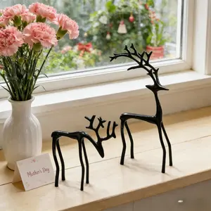 Fashionable Reindeer Pair Alloy Holiday Statue, Perfect Christmas Home Decoration, Home Decor Ornament