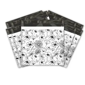 18x18 Black and White Floral Poly Mailers – Shipping Bags for Small Business