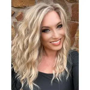 Mila Warm Blonde Scandinavian Hairline Water Wave Free Part Lace Front Wig 16 Inch Low Density Synthetic Lace Wig for Women Daily Use