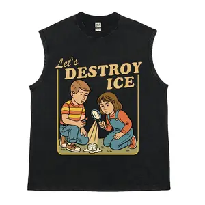 Unisex "Destroy ICE" Vintage Washed Vest,Satirical Political Graphic Vest,Retro Print Sleeveless  Vest