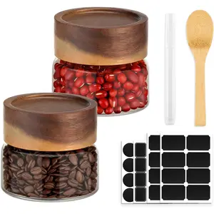 Glass Jar with  Lid, 2 Pack 3oz 80ml Small Glass  Jars with Airtight Screw , Cute Coffee Containers Clear Glass Canister for Beans, Sugar, , Sauce, Honey,