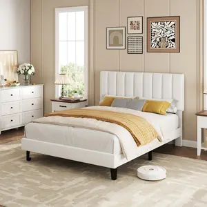 TWIN Full QUEEN KING Size Bed Frame, Velvet Upholstered Platform Bed with Adjustable Vertical Channel Tufted Headboard, No Box Spring Needed, Easy Assembly
