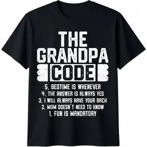 Men's 100% Cotton Round Neck Shortsleeve Graphic T-Shirt - Menswear Casual Streetwear, Grandpa Code Joke Top for Father's Day