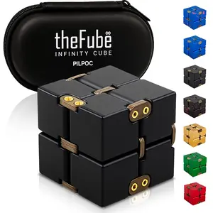 PILPOC theFube Infinity Cube Fidget Toys Adults - Aluminum Infinite Magic Cube with Case, Sturdy, Heavy, Relieve Stress and Anxiety, for ADD, ADHD, OCD (Black)