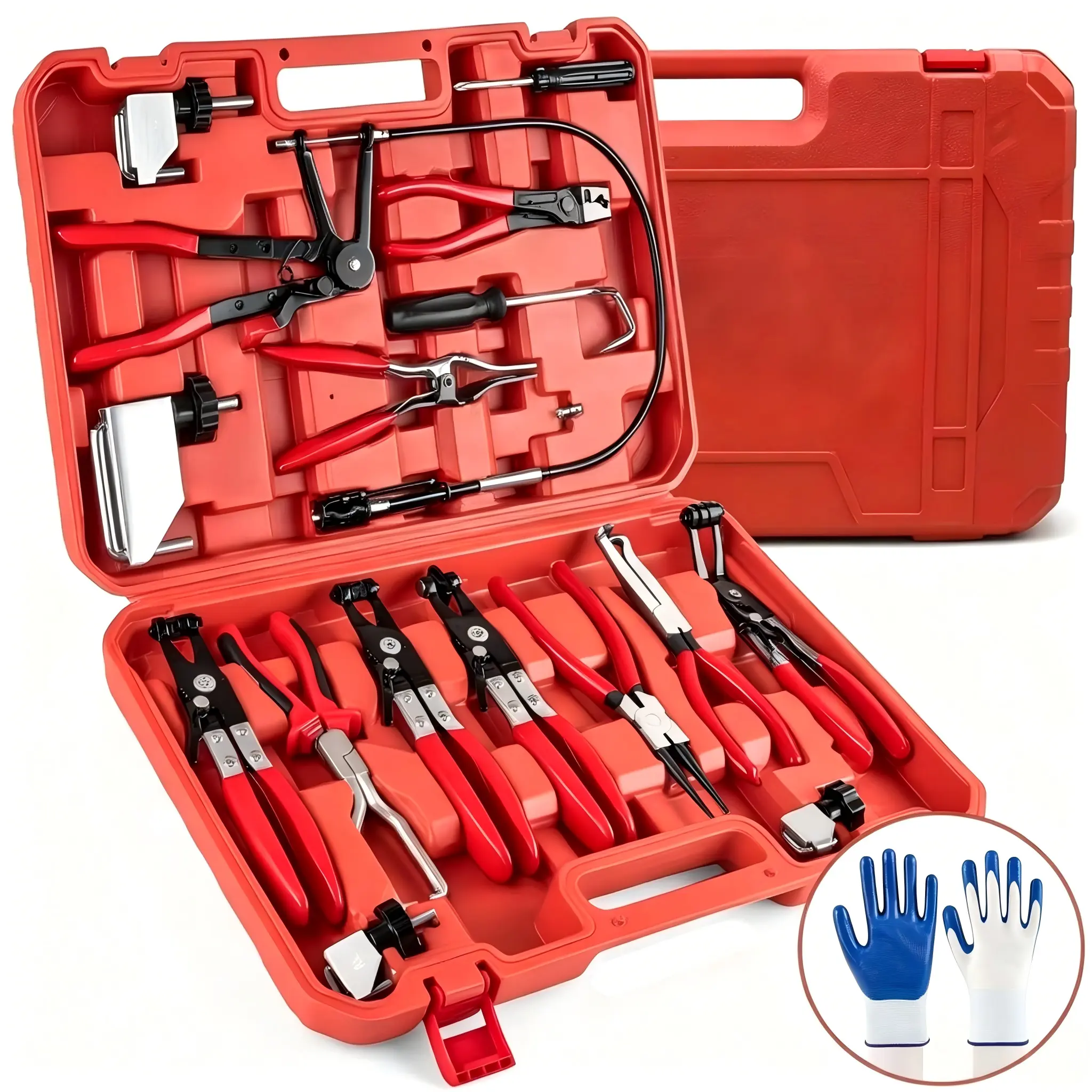 17PCS /9pcs Hose Clamp Pliers, Hose Clamp Removal Tool Kit with Long Reach & Flexible Wire Tools for Fuel, Oil, Coolant, Radiator Hoses and Electrical Disconnect as Father's Day and Valentine's Day Gifts