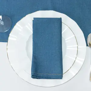 5-Pack Denim Blue Polyester Cloth Napkins 17”x17” with Faux Denim Design, Wrinkle & Stain Resistant for Events