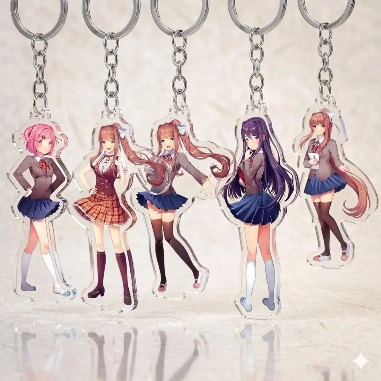 DDLC Acrylic Keychain, Doki Doki Literature Club Anime Bag Charm, Monika Yuri Natsuki Accessory Cute Keychain,Gift for Anime Fan