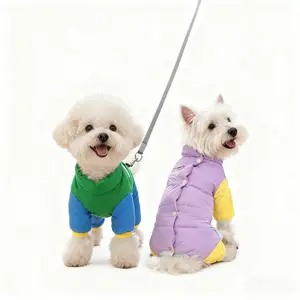 4-Legged Down Insulated Dog Jacket, Ultimate Warmth Lightweight Winter Gear with Cartoon Fleece Striped Patterns, Complete Outfit for Small to Medium Teddy Cats & Pets