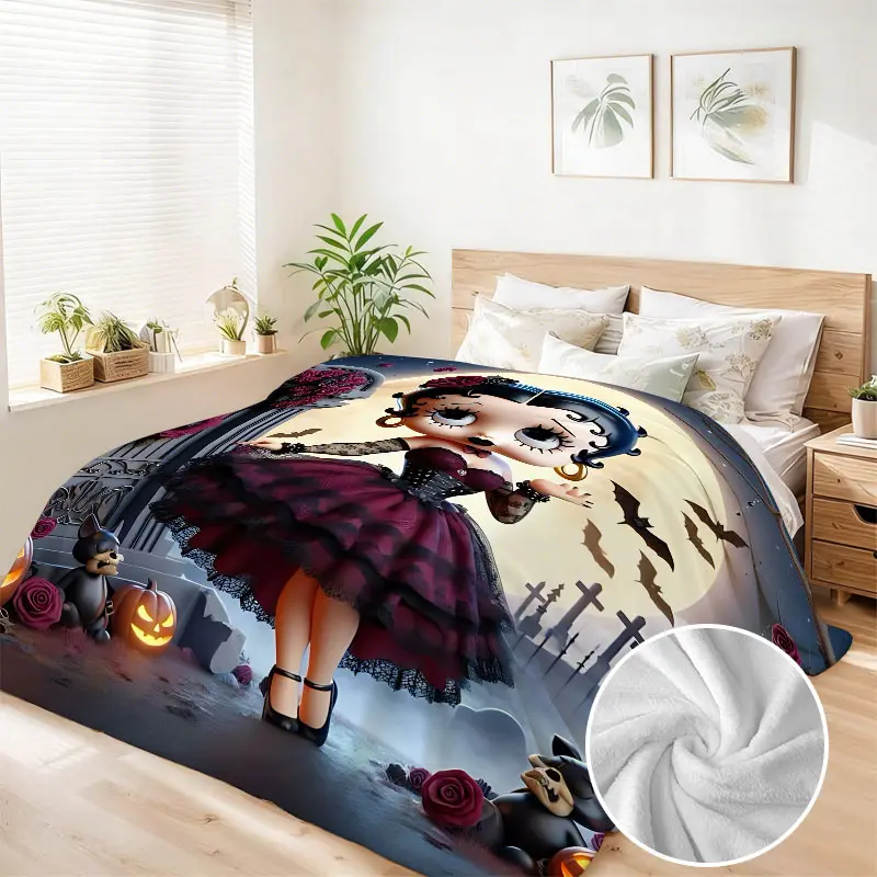 BETTY BOOP 90"x108" Large Betty Boop Flannel Soft Blankets Gifts All-Season Cozy Throw for Women Girls Friends Perfect for Birthdays Hallows' Day Funny Flannel Blanket Women's Comfort Accessory Blanket Gift