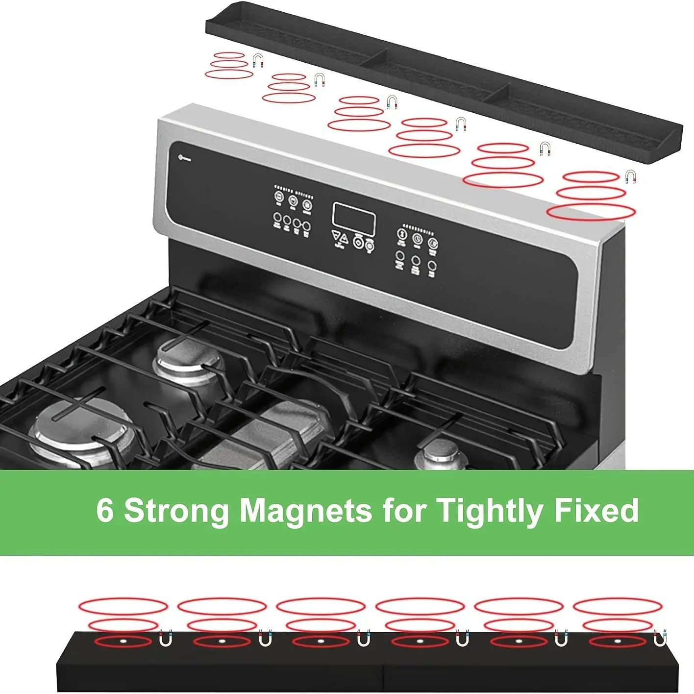 30 Inch Silicone Stove Oven Top Shelf | Magnetic, Soft Flexible, Strong Magnetic, Heat Resistant Spice Rack Kitchen Organizer for Over Oven Stove