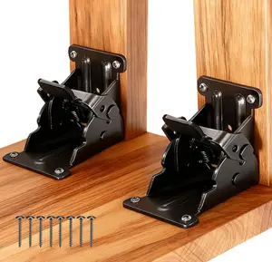 Folding Brackets 0-180 Degrees Self-Lock Hinge with Screws for Folding Table Legs,Quick-Install Heavy-Duty Extension Support Bracket Foldable Self Lock Hinges for DIY Table Bed Leg Feet(2 Pack)