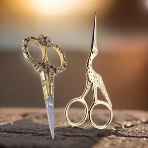 2PCS manual cutting cross stitch craft cutting student cutting household tea bags European retro plum blossom cutting small scissors stainless steel crane cutting tea leaves crane shaped scissors and+plum blossom scissors