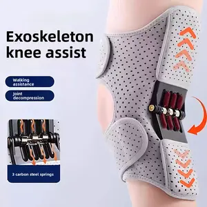 Gray Breathable Knee Exoskeleton Assistive Device, Knee Joint Support Walking Aid for Elderly Climbing Stairs, Gray-Breathable Version protection meniscus t ear kneecap