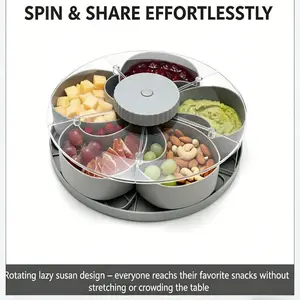 Stackable Snack Box Container with Lid, Rotating Round Vegetarian Tray, Portable Fruit Candy Storage for Kitchen, Party, Travel, Picnic