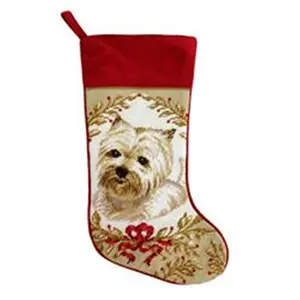 123 Creations Hand-Stitched Wool Fiber Christmas Needlepoint Stocking - Westie Design, 1lb Weighted Base Home Decor Ornament for Home & Party Supplies