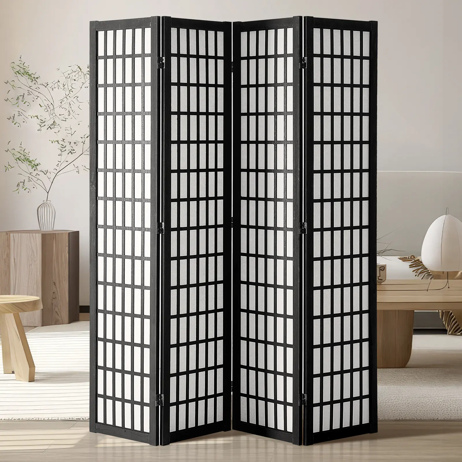 【summerfinds】VEVOR Room Divider, 4 Panel Japanese Room Divider, Wood Folding Privacy Screen Indoor, Japanese Partition Dividers Portable Decoration Screens, for Room Separation Home Office Restaurant & Bedroom