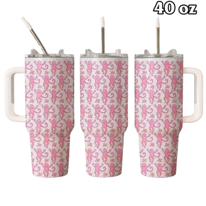 Pink Monkey Roller Rabbit Pattern Tumbler 40oz, Cute Aesthetic Design, Travel Water Cup Holiday Gift | 210326.R2999.ID00