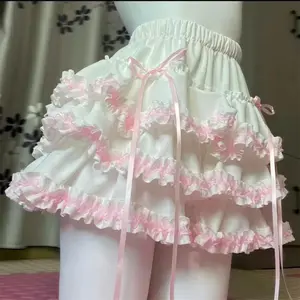 Japanese Kawaii Lolita Style Cake Skirt Women Sweet Pink Bow Ruffle Party Mini Skirts Ballet Girls Cute Y2k Fashion Faldas Mujer