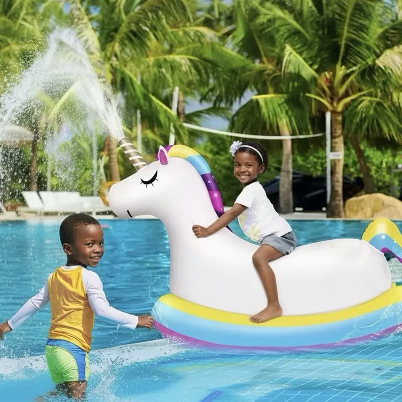 Giant 155 cm PVC Unisex Inflatable Pool Float with Fast Valves, Unicorn Sprinkler, Easy Transportation for Beach Trips & Lounging Swimming Pool Party Toy