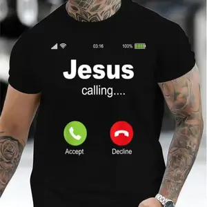 Men's 100% Cotton All-Season Tropical Short-Sleeve Round Neck Tshirt - Bible Theme Christian Church Casual T-Shirts, Soft Fabric Cartoon Menswear Top