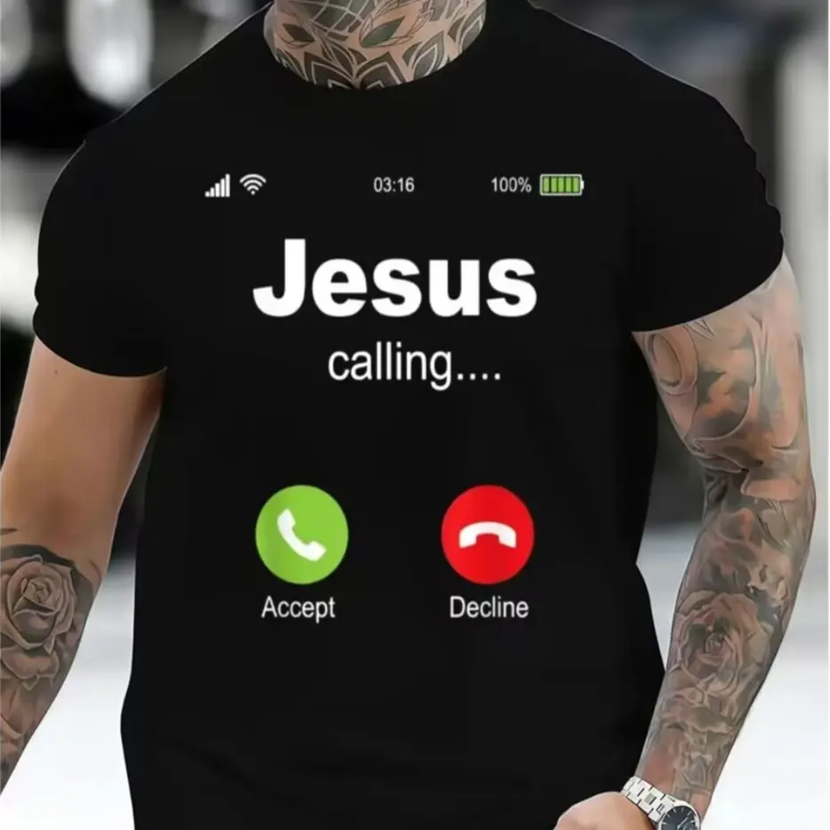 Men's Christian Graphic T-Shirt, Casual Round Neck Short Sleeve Top in Soft 100% Cotton Fabric, Breathable All-Season Wear, USA Made