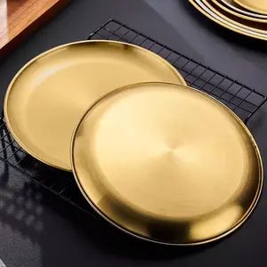 6pcs Korean Single Layer Grill Plates, Stainless Steel Salad Dishes, Reusable Easy Clean, Ideal for Steak Fruits Pastries Baking, Camping Kitchenware, Outdoor Cooking Supplies