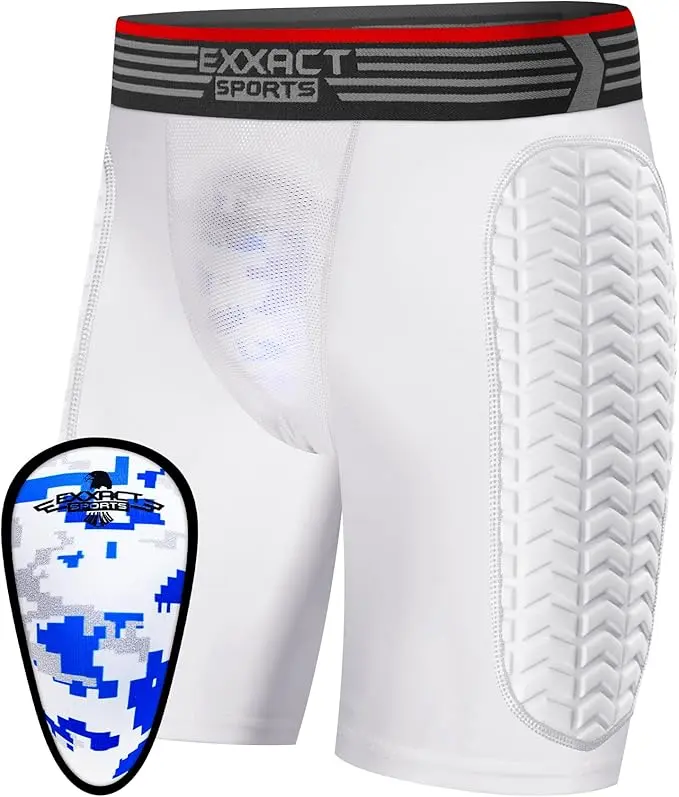 Exxact Sports Men's Padded Compression Sliding Shorts with Cup, Polyester/Spandex Second Skin Fit with Optimal Support for Contact Sports, Male, Active, Padded Thighs, Multi-Size, Breathable, Flatlock Seams, Post-Workout Recovery, Quick Dry, Xxl