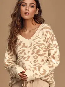 Lulu's Cream Leopard Print Sweater