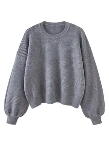 Women's Oversized Lantern Sleeve Crew Neck Pullover Sweater, Casual Loose Knit Jumper Top, Autumn & Winter Clothes