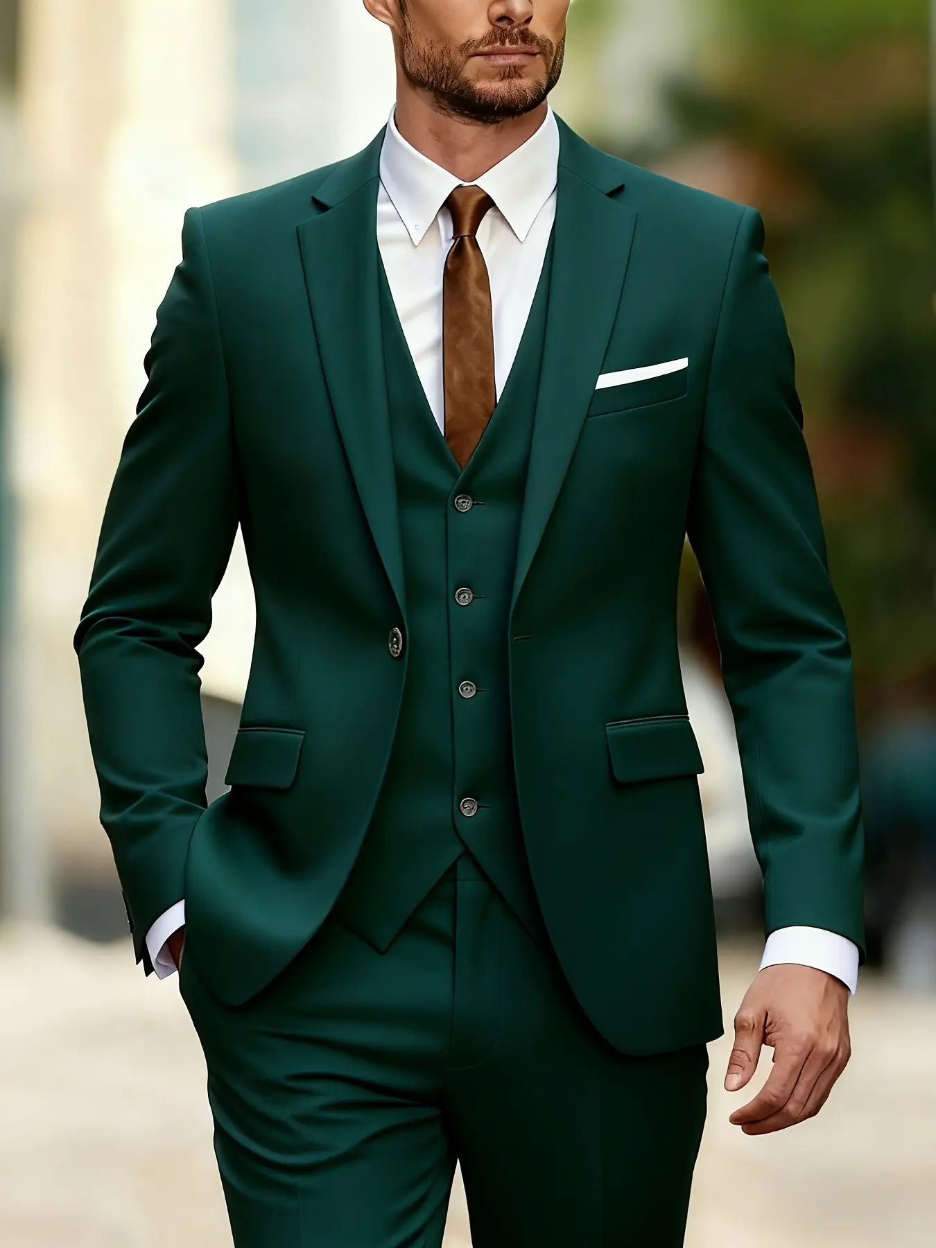 Men's 3pcs Slim-Fit Burgundy Red Button Front Suit Set with Vest, Pants & Tie - Wedding, Business, Prom, Formal Wear, Formal Events Tailoring - All-Season Luxury Tuxedo-like Outfit Tailored Suit Set (Hand Wash/Dry Clean)
