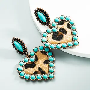 Western Leopard Print Heart Earrings - Fashion Accessories