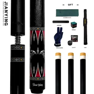 JIAN YING New carbon fiber 1/2 billiard cue Strong stability High performance Pool cue. It features a 58 inch, 11.5/12.5 millimeter cue tip. Comes with cue case + leather tip + gloves + towel + chalk+extended handle